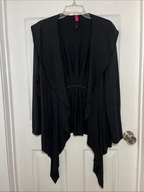 Pure Energy Black Jersey Draped Open-Front Cardigan